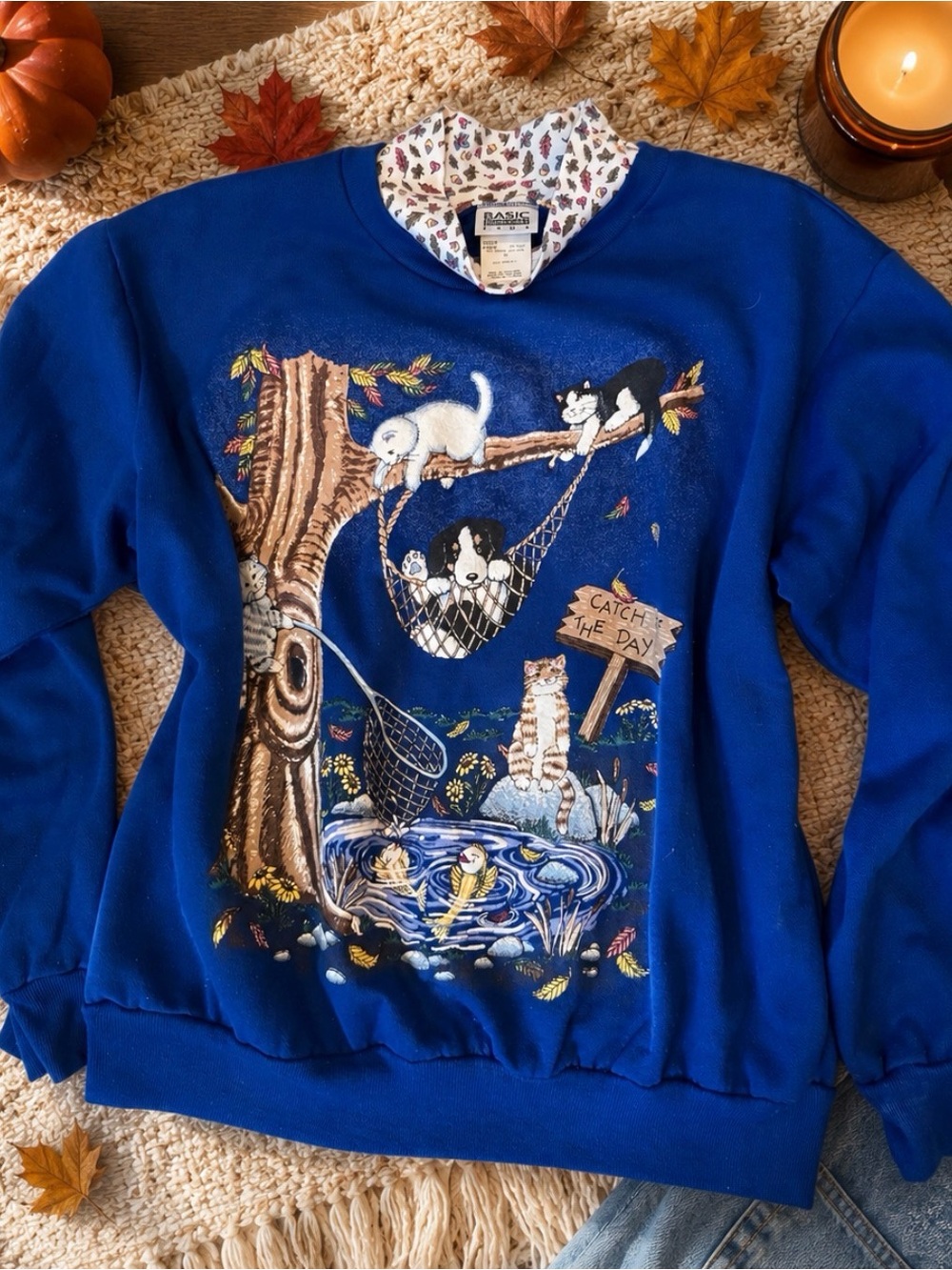 Basic Editions Royal Blue Men’s Graphic Sweatshirt - 'Catch the Day'